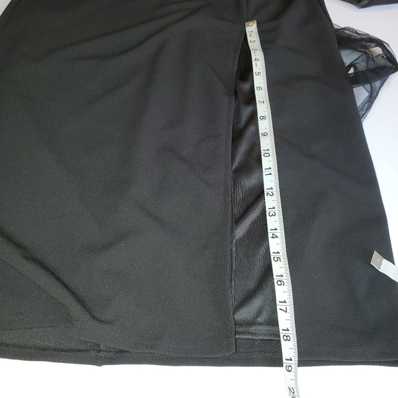 NWOT Lulus Elegant Indication Black Mesh Pearl One-Shoulder Midi Dress Sz L - Picture 5 of 15